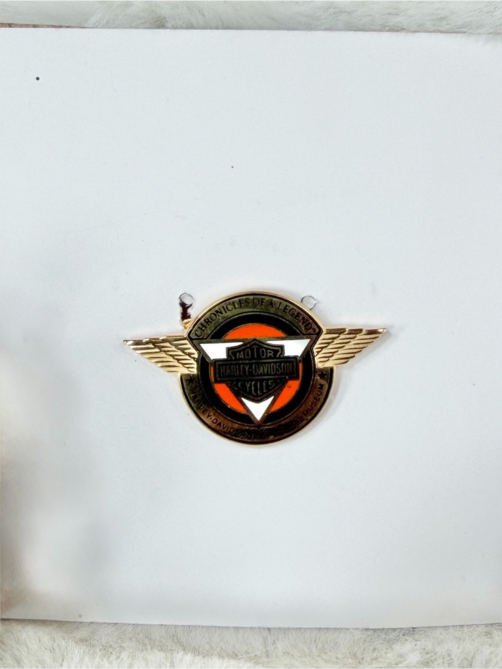 Harley-Davidson vintage  Traveling Museum Pin Gold and Orange Wing Emblem Pin